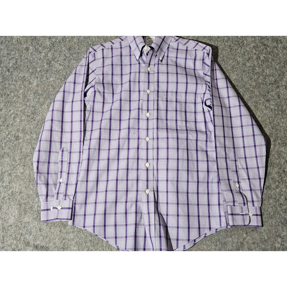 Brooks Brothers 346 Button Down Shirt Mens S Purple Plaid Slim Fit Cotton